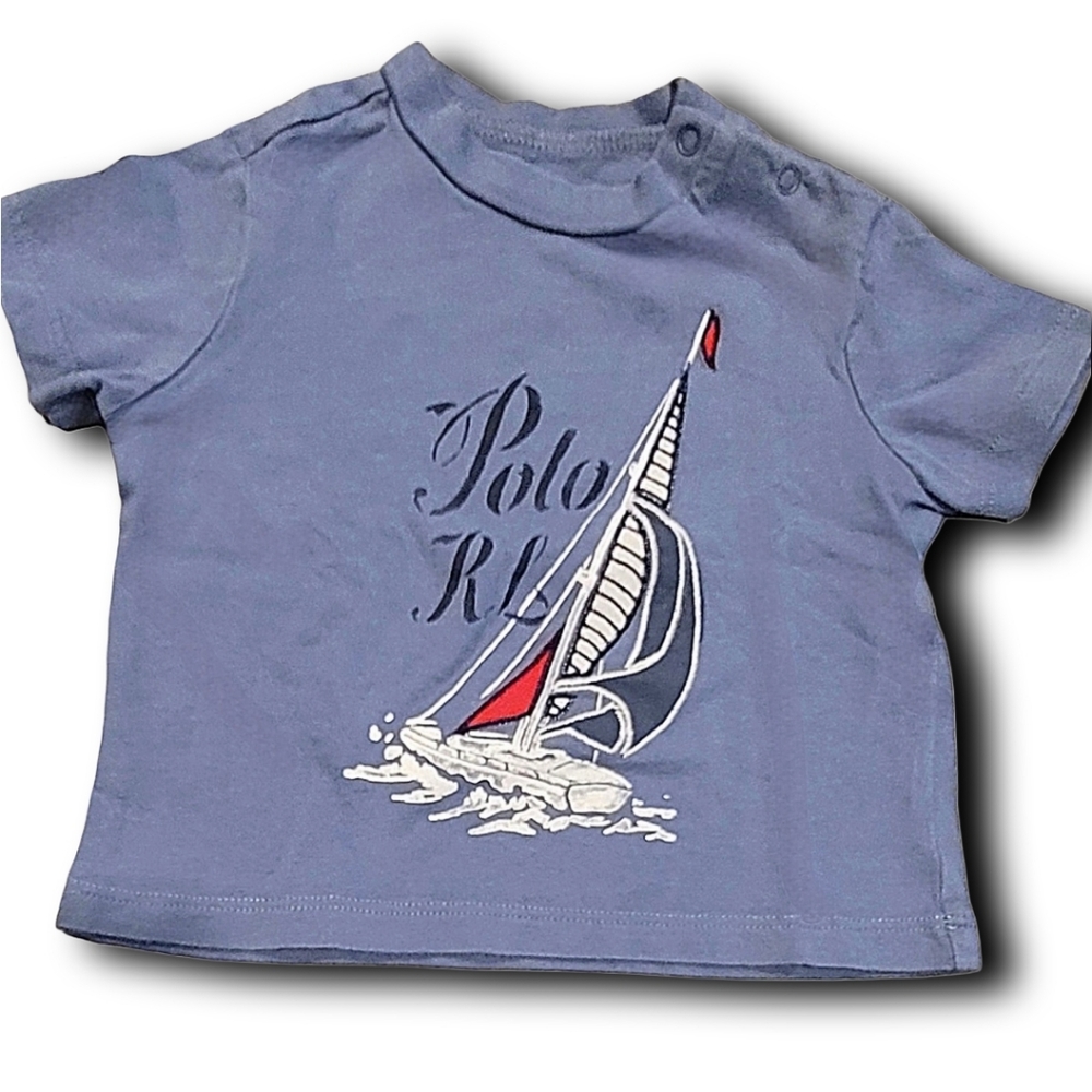 Ralph Lauren Baby Boy Blue Short Sleeve T-Shirt W Sailboat Graphic sz 3 mos